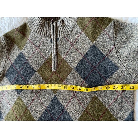Fisherman Out Of Ireland Men's lambswool Argyle Sweater Size M gray blue 1/4 zip - Picture 12 of 14